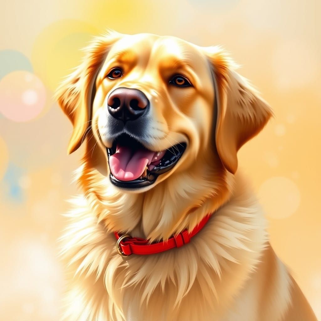 Happy Golden Retriever Mix as James Gurney Painting