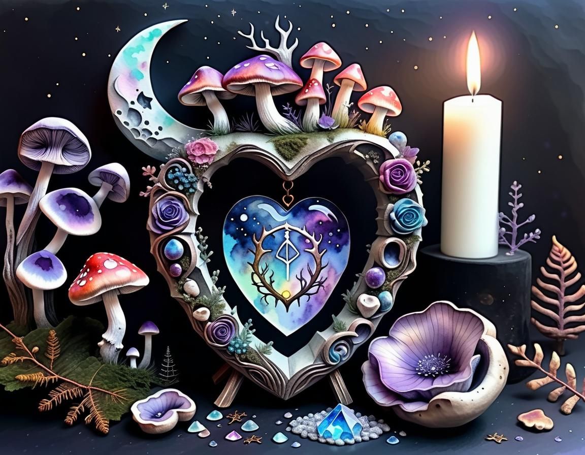 Pastel Goth Heart in Watercolor Pagan Home