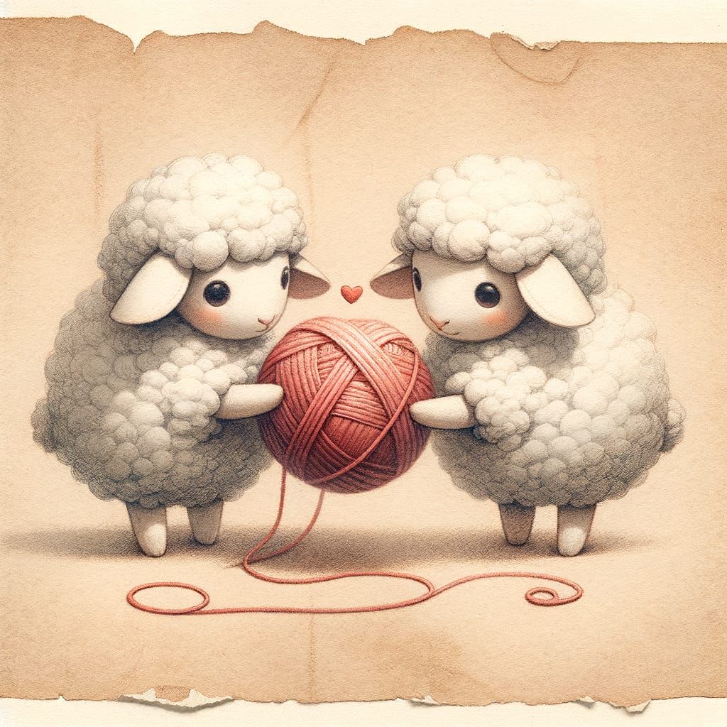 Whimsical Sheep Trade Heart in Watercolor Painting