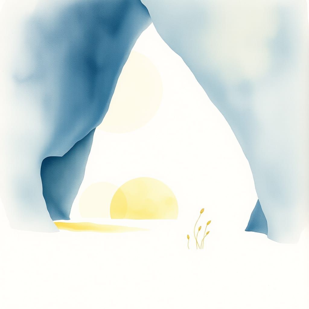 Serene Hidden Cove in Dreamlike Watercolor Style