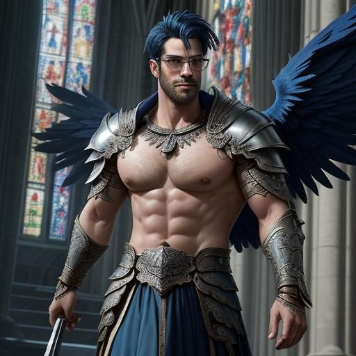 Handsome Knight with Wings in Stained Glass Light