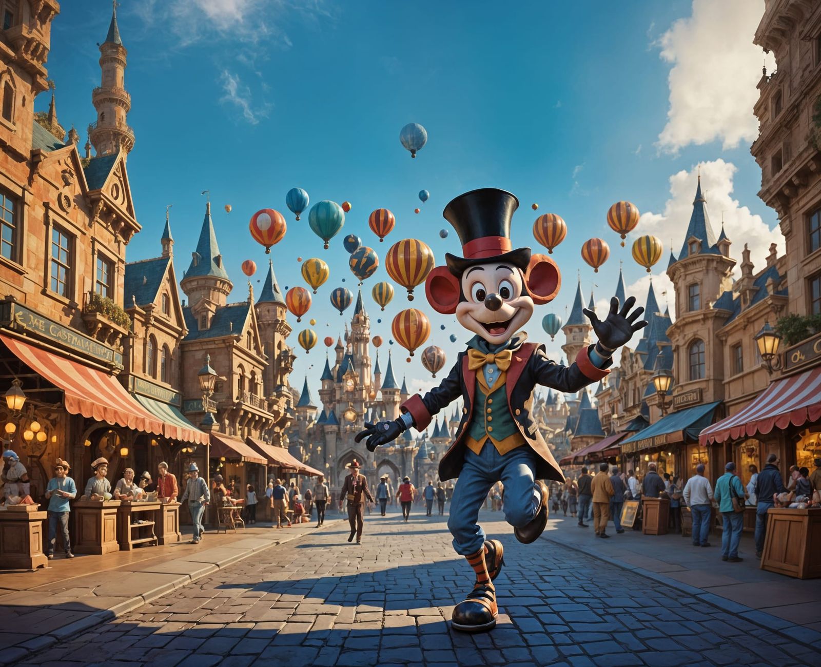 Disneyland Harlequin in Floating City: Pixar-style 3D Animat...
