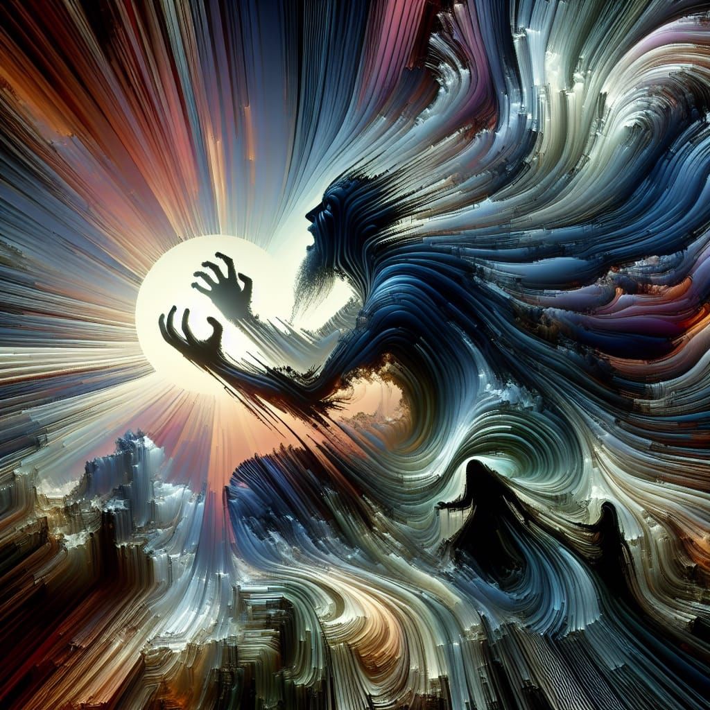 abstract image embodying emotions and thoughts in the midst of hope and possibility : visual representation of a struggl...