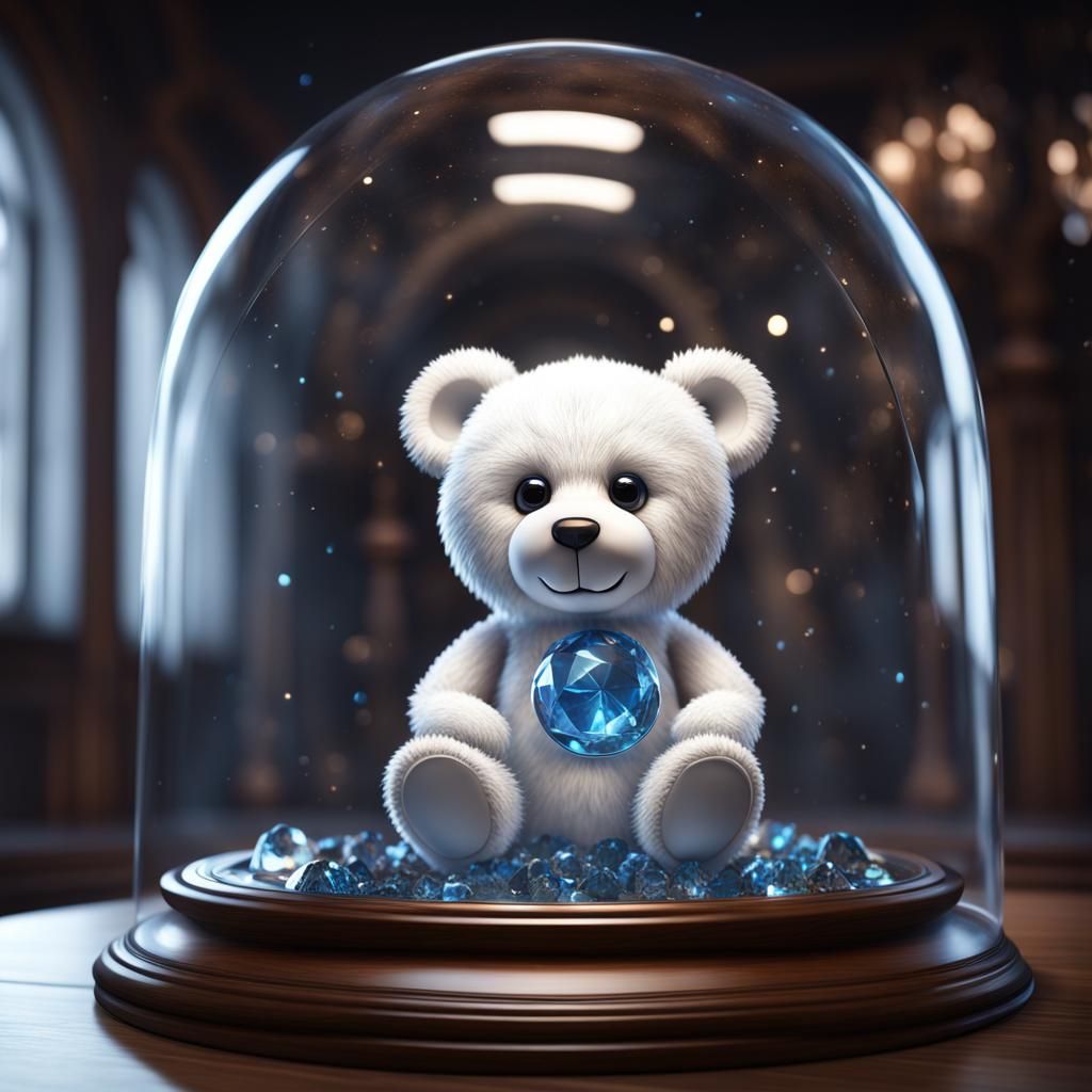 Teddy Bear with Crystal Eyes in Glass Dome