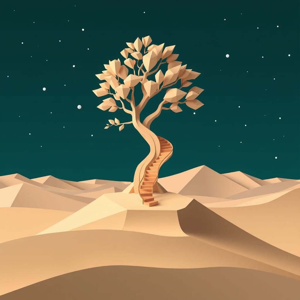 Geometric Tree on a Cosmic Hill, Inspired by Escher and Bauh...