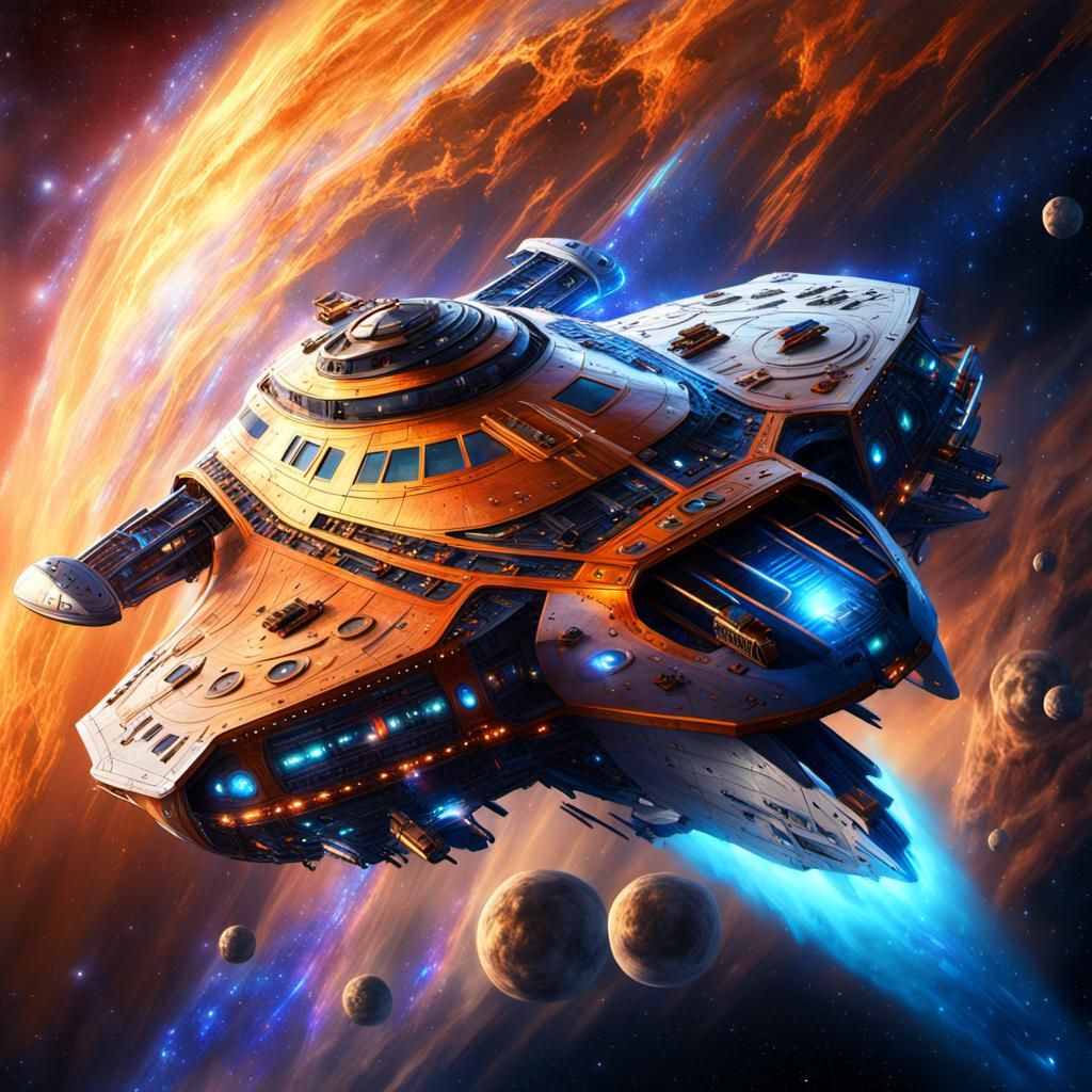 Cargo Spaceship Soaring Through Nebula, Detailed Matte Paint...