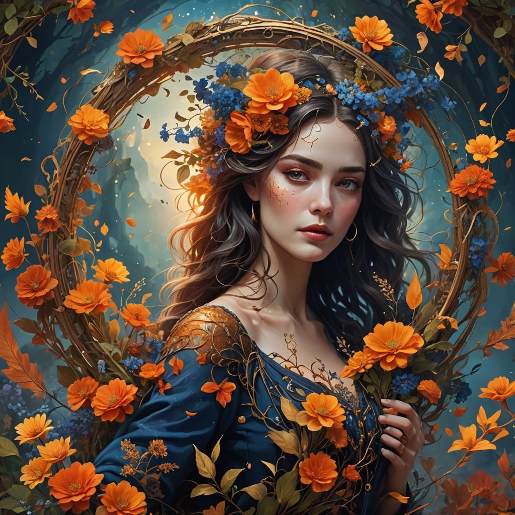 Fashionable Woman's Mystical Descent: Fantasy Concept Art