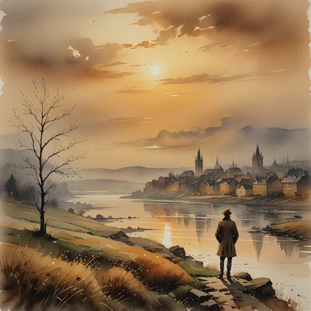 Ethereal Cityscape in Soft Watercolor Hues