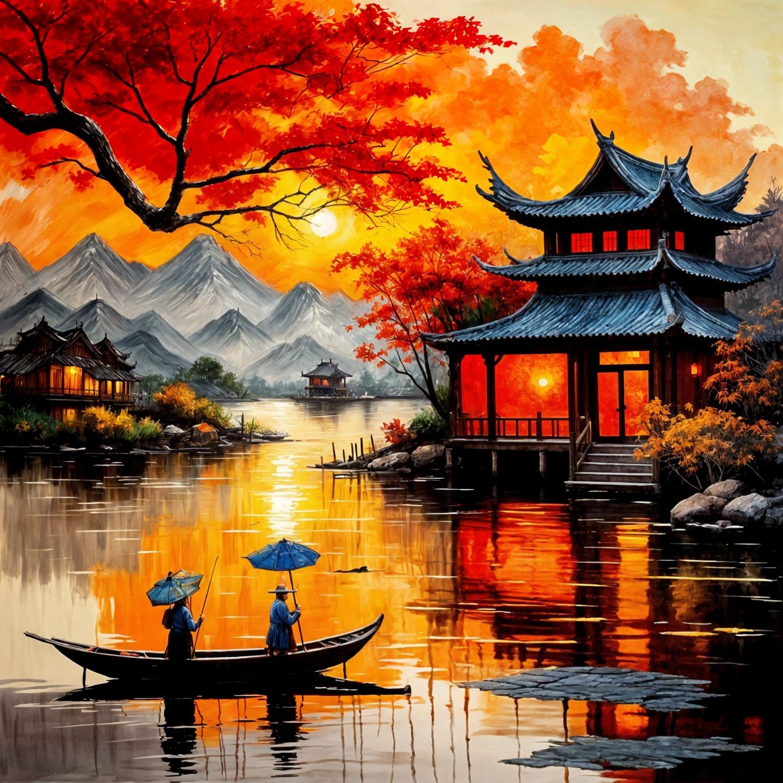 Emotional Oil Painting of Fisherman Bidding Farewell to Wife