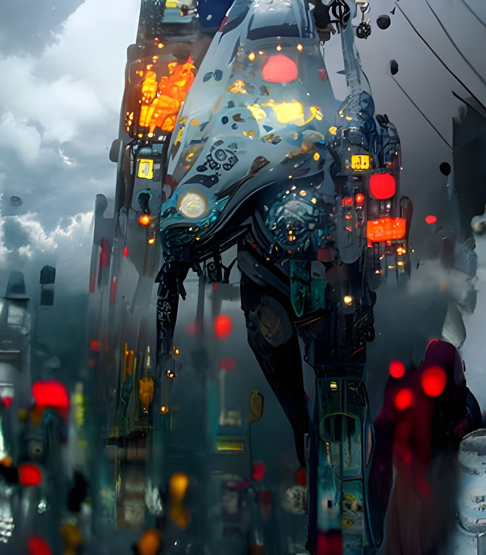 The Beast in the Rain: Cyberpunk Ukiyo-e Matte Painting