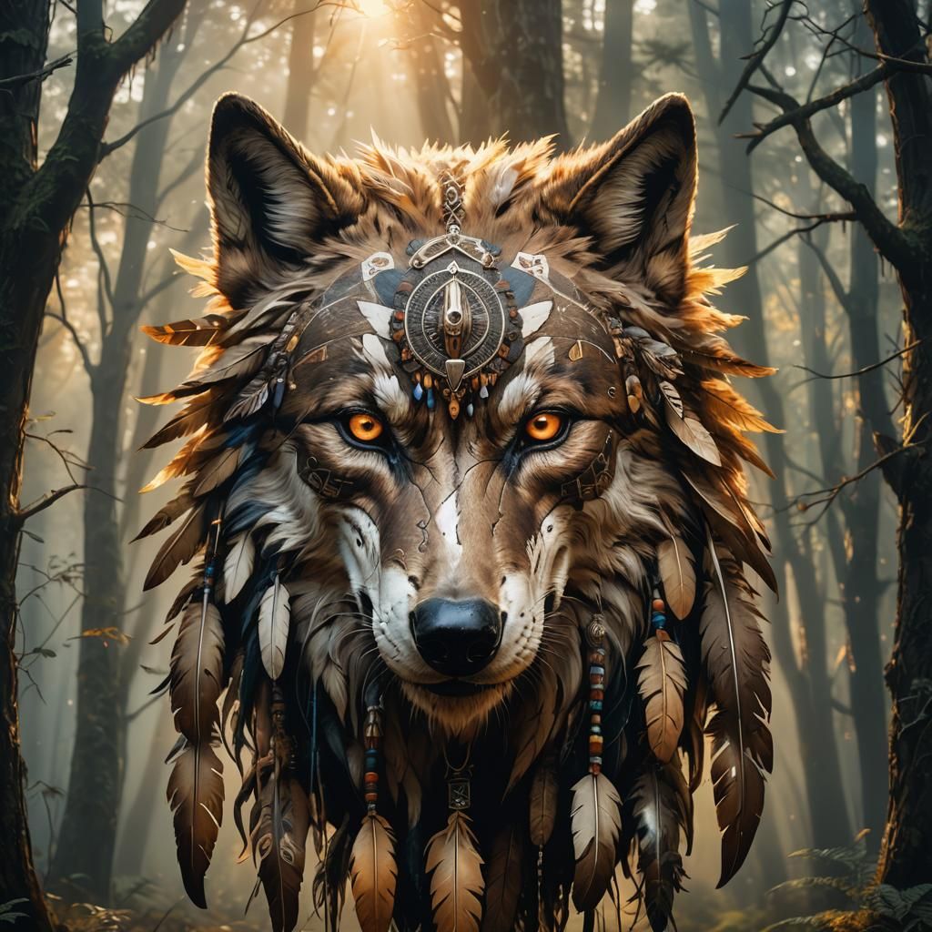 Mystical Wolf Skull in Vibrant Oil Painting Style