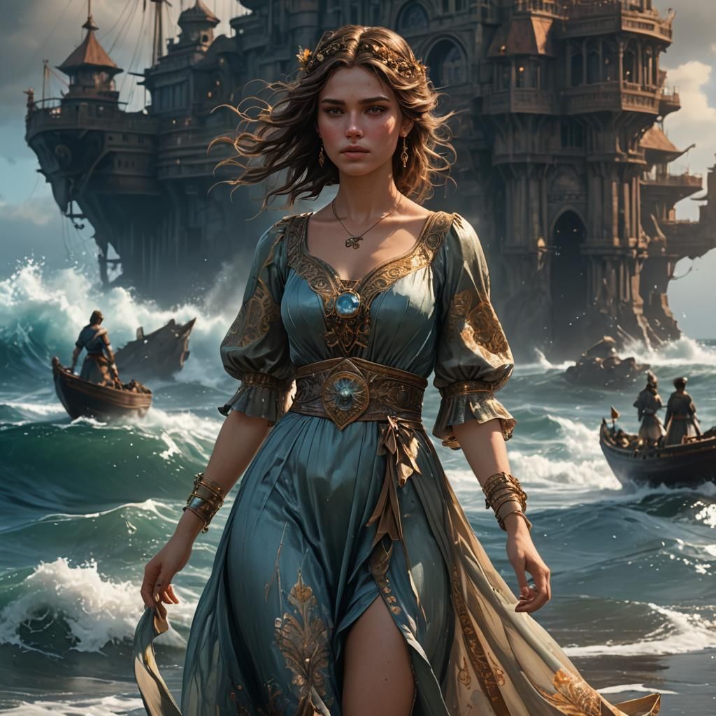 Ocean Dress Runway Model in Dark Fantasy Style