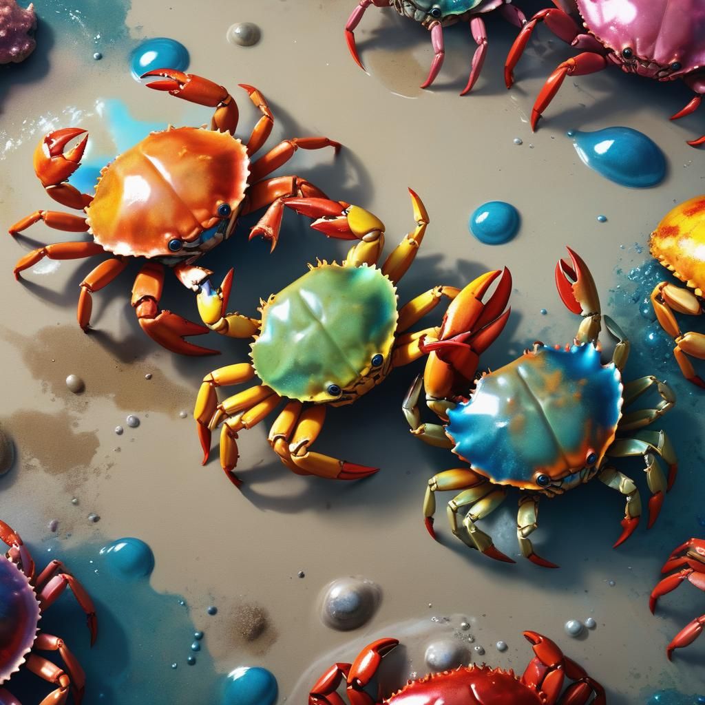 Hyperrealistic Alien Crabs in Colorful Splash Art