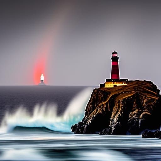 Lighthouse Battling Gigantic Storm Waves