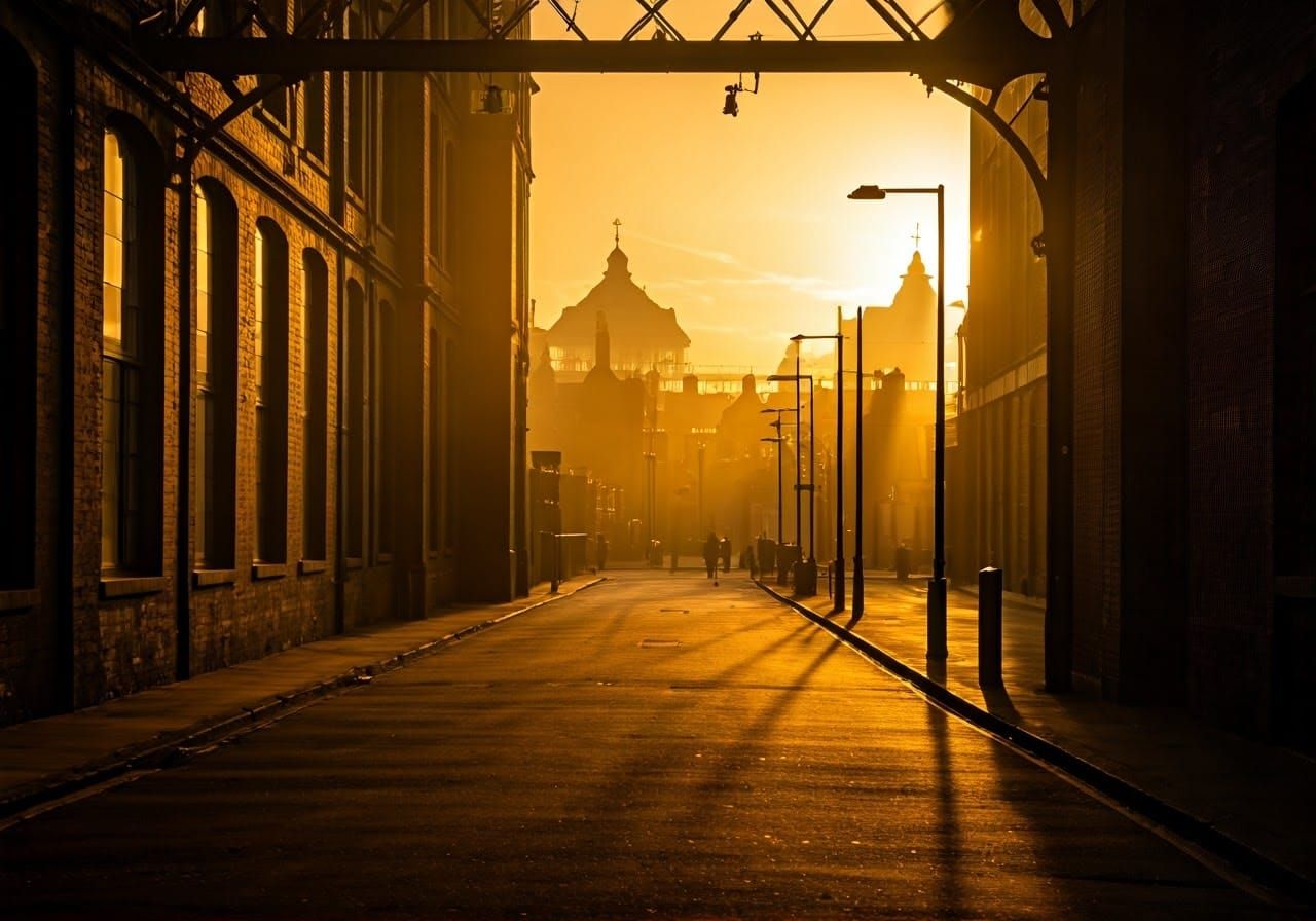 Golden Light on Victorian Buildings at Magic Hour