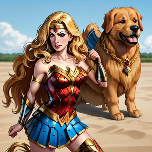Wonder Woman Golden Retriever Hybrid Illustration