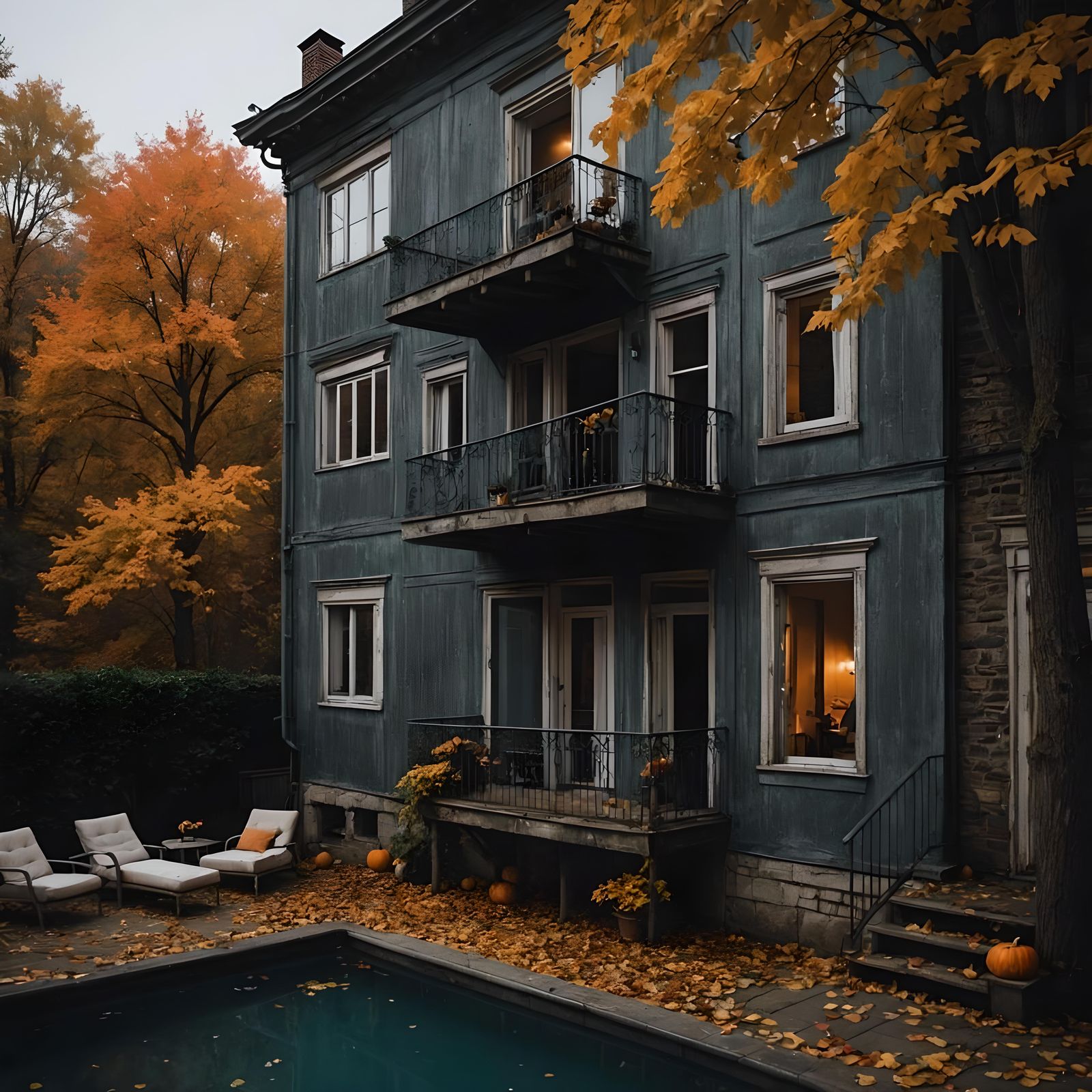 Girl on Balcony in Autumn Twilight