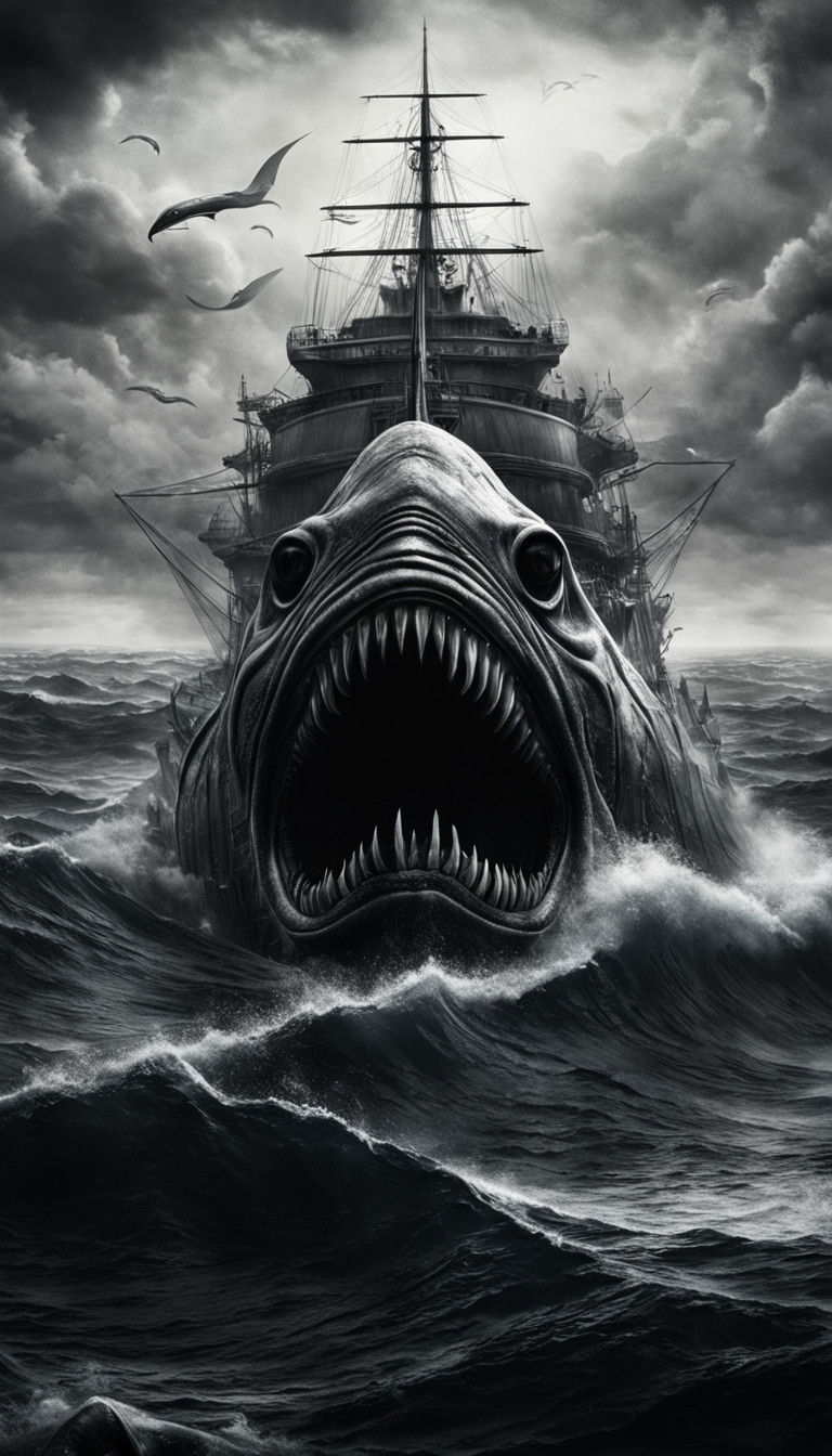 Monochromatic Sea Horror in Giger-esque Style