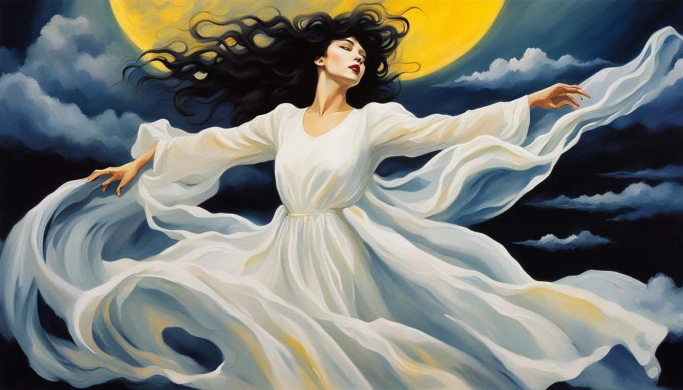 Kate Bush Inspired Portrait with Flowing Dress and Moon