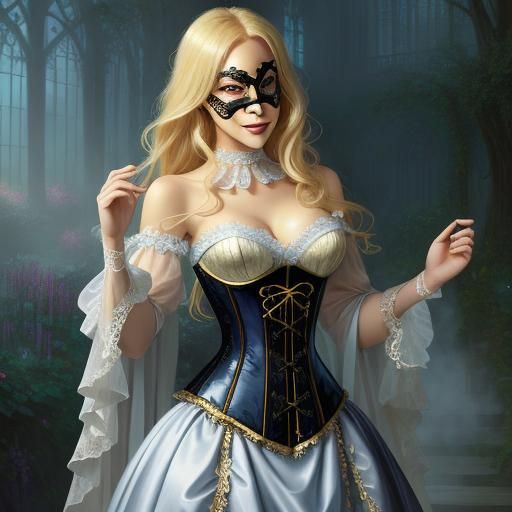 Blonde Woman in Mask: Ethereal Fantasy Portrait