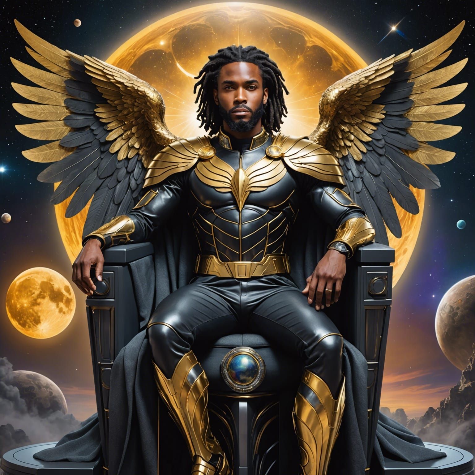 Archangel Michael on Cosmic Throne: Digital Rendering