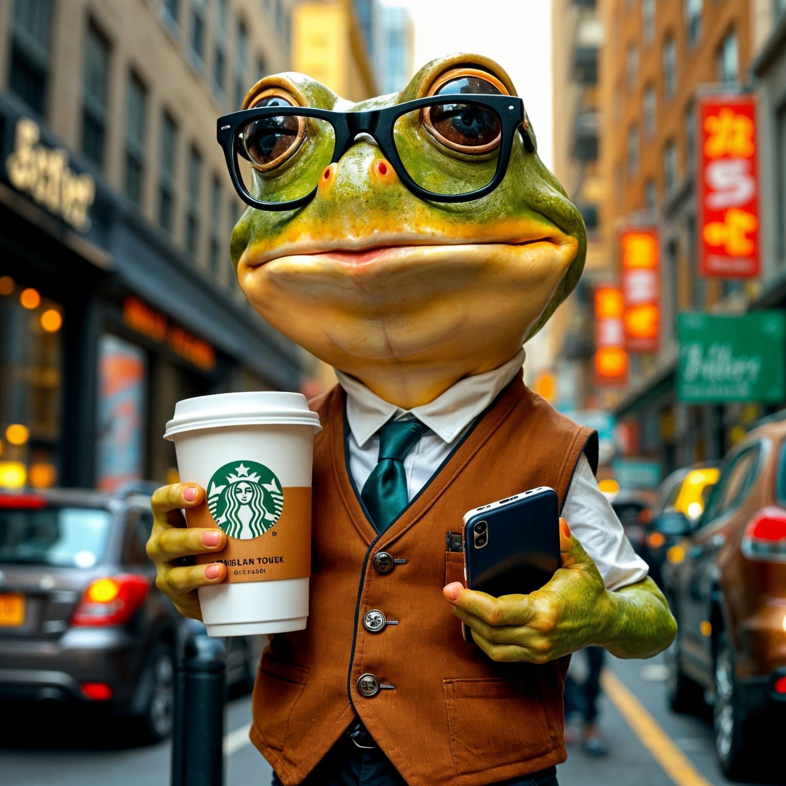 Hipster Business Frog in New York City
