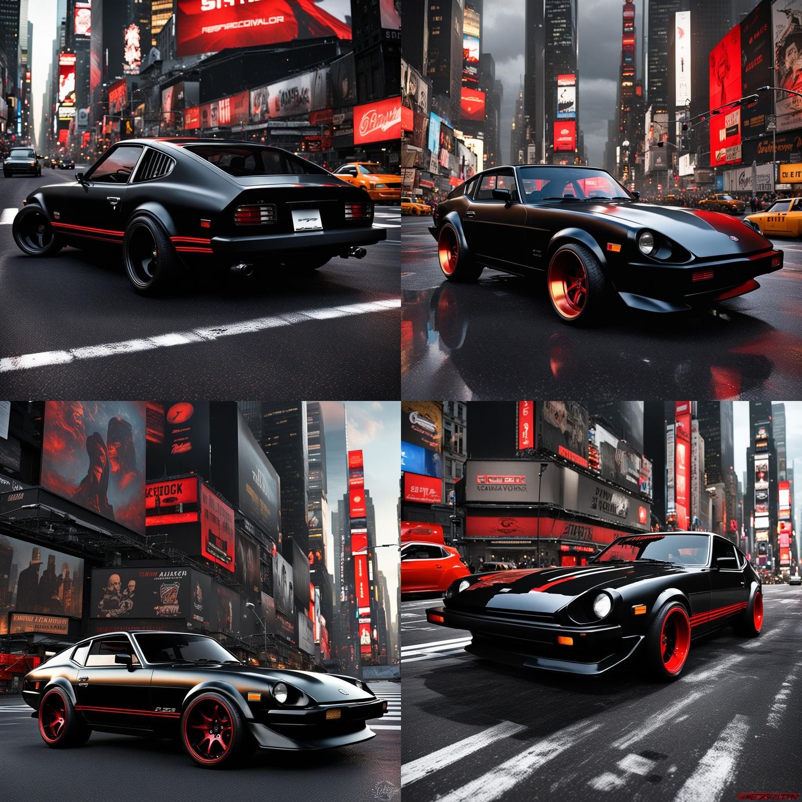 2024 280zx3 in Times Square: Dark Fantasy Concept Art