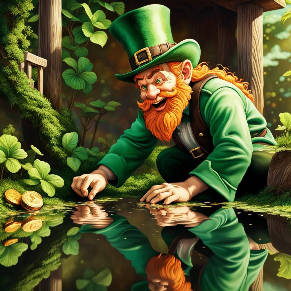 Leprechaun stealing from a wishing well.