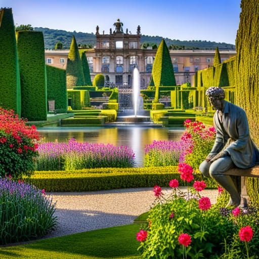 Italian Medici Garden with Wildflowers, Digital Art