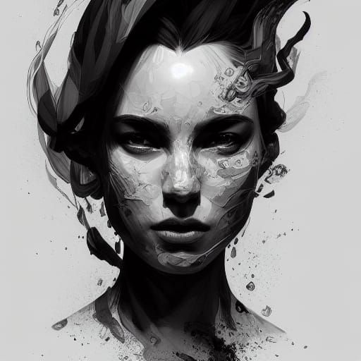 Monochrome Portrait in Art Nouveau Style