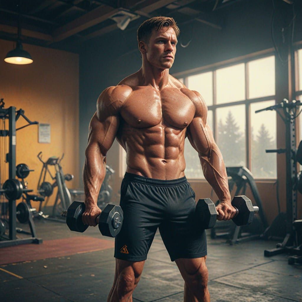 Athlete in Modern Gym with Glowing Aura