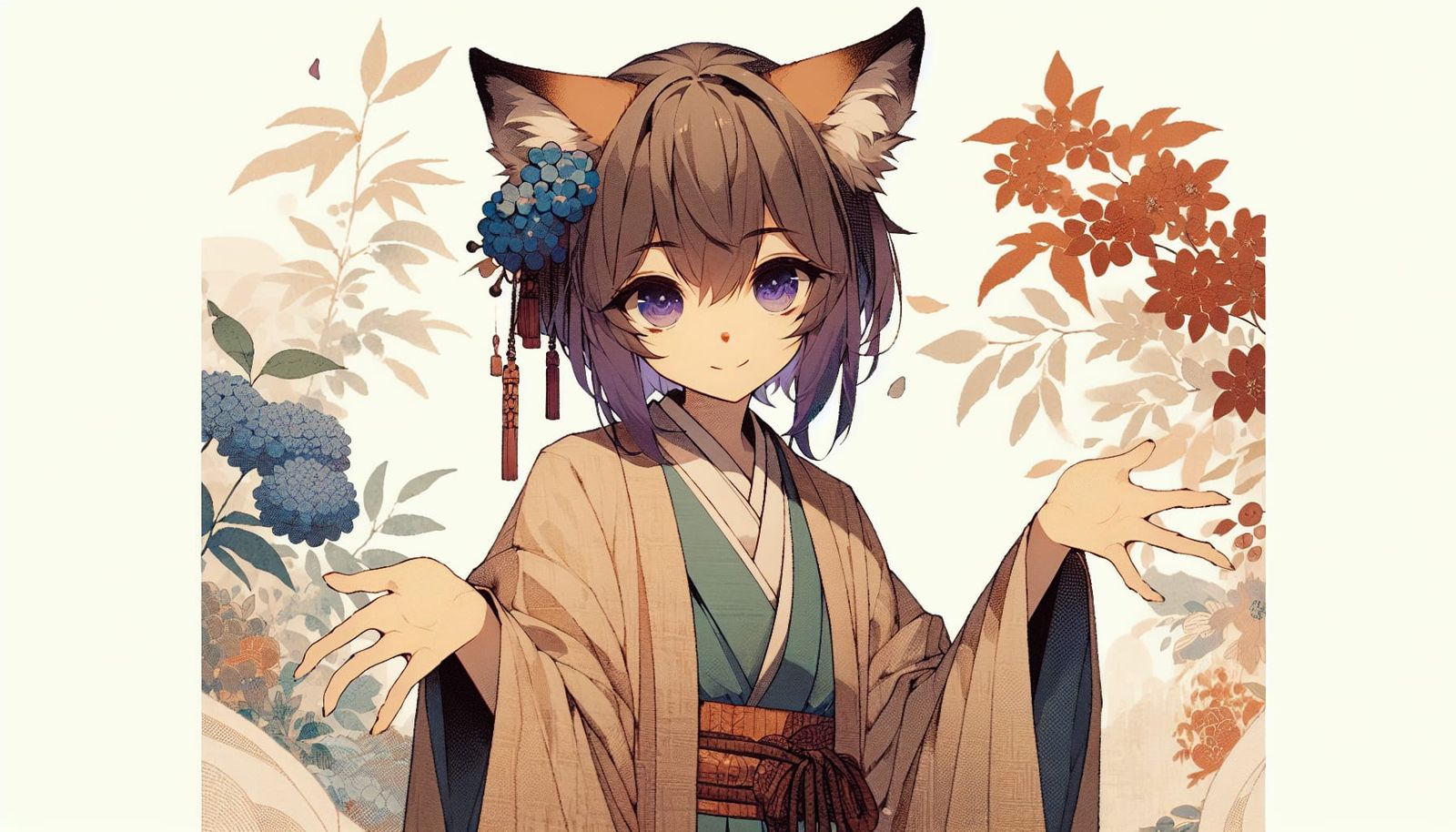 Anime Fox Girl in Japanese Woodblock Style