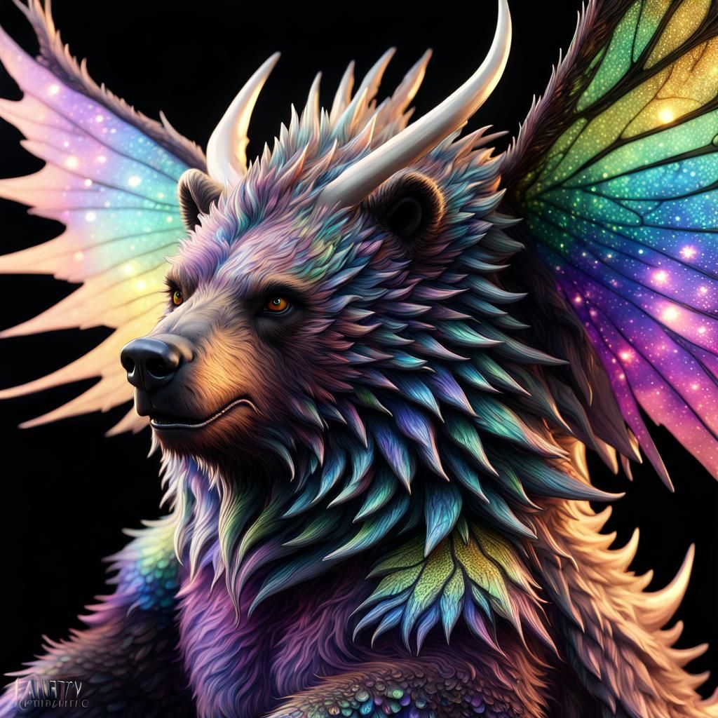 Winged Grizzly Bear Dragon: Fantasycore Masterpiece