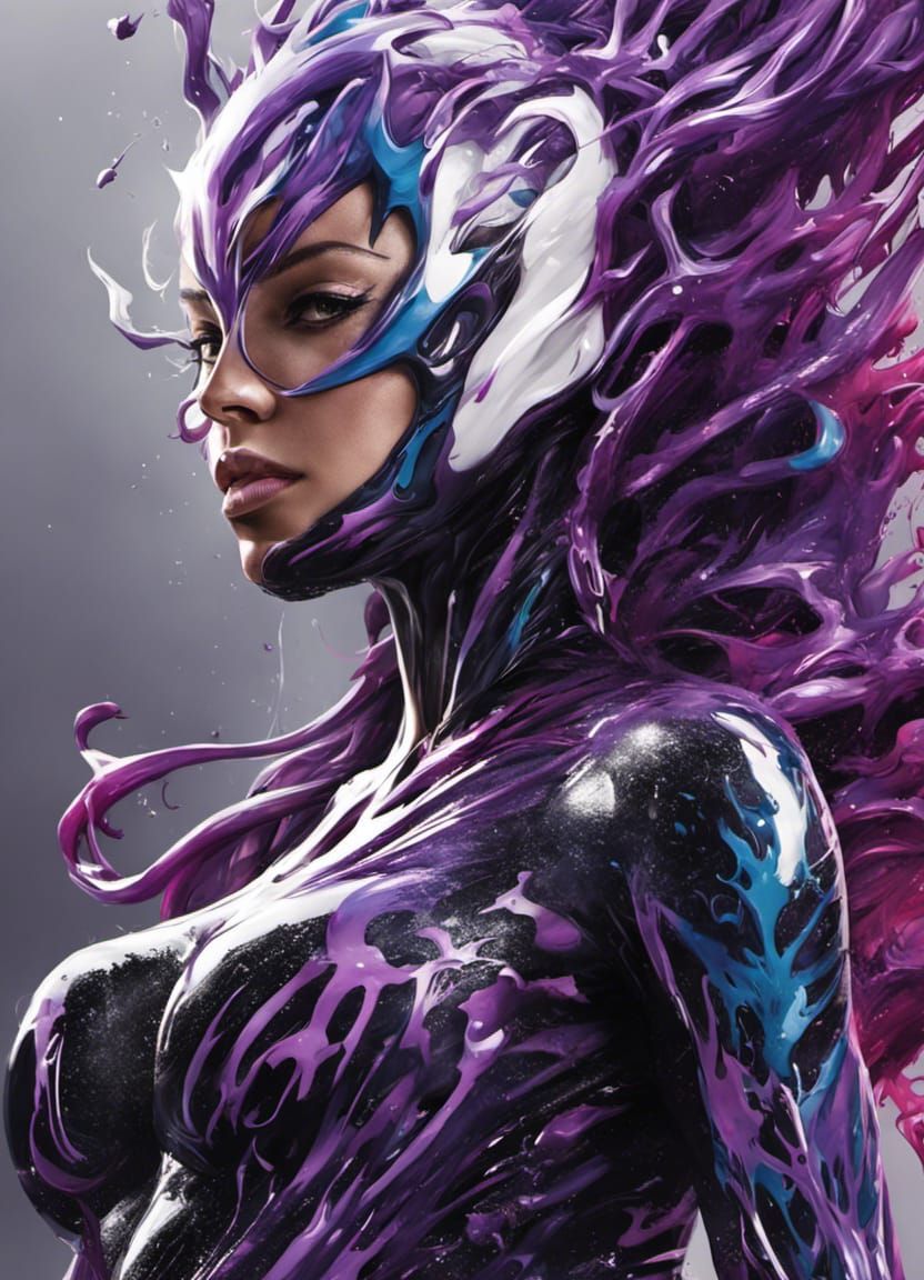 Glossy Female Symbiote in Graffiti Art Style