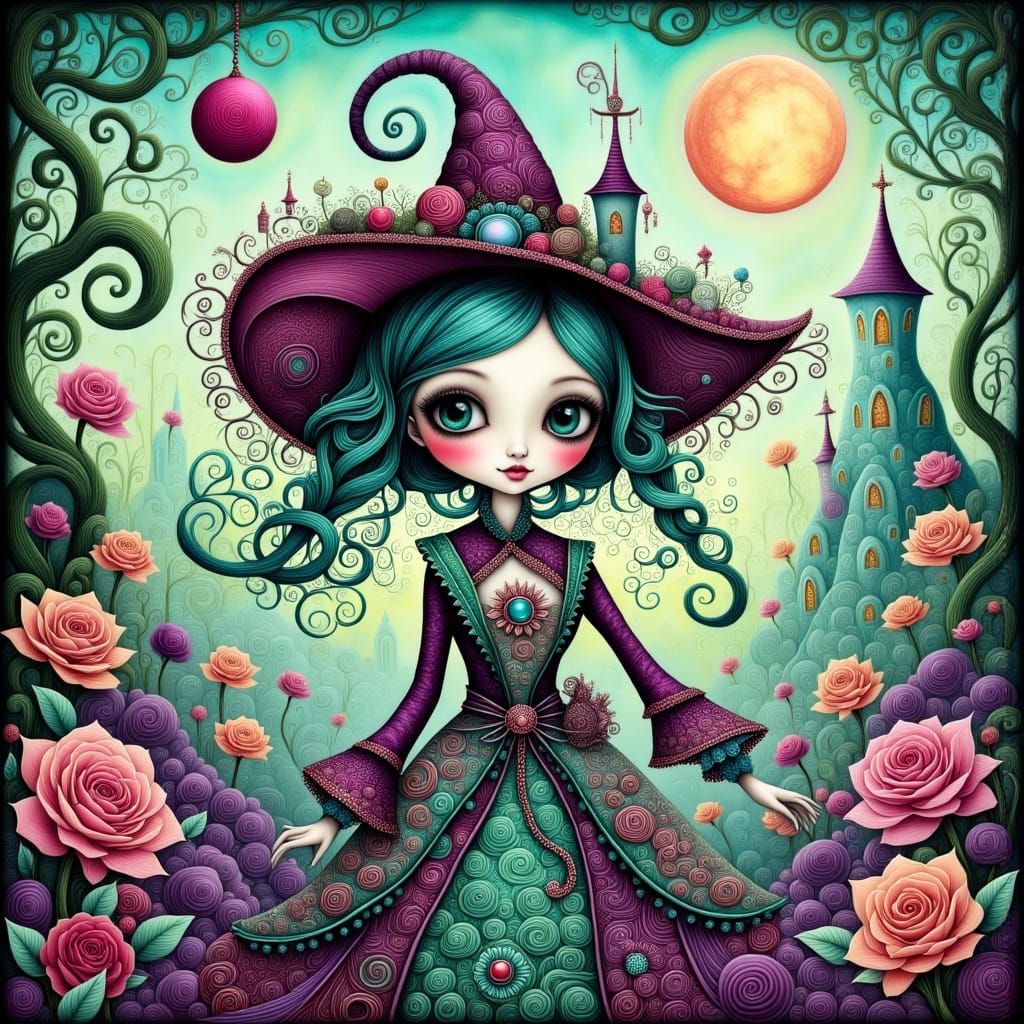 Ethereal Witch Lost in Whimsical Wonderland