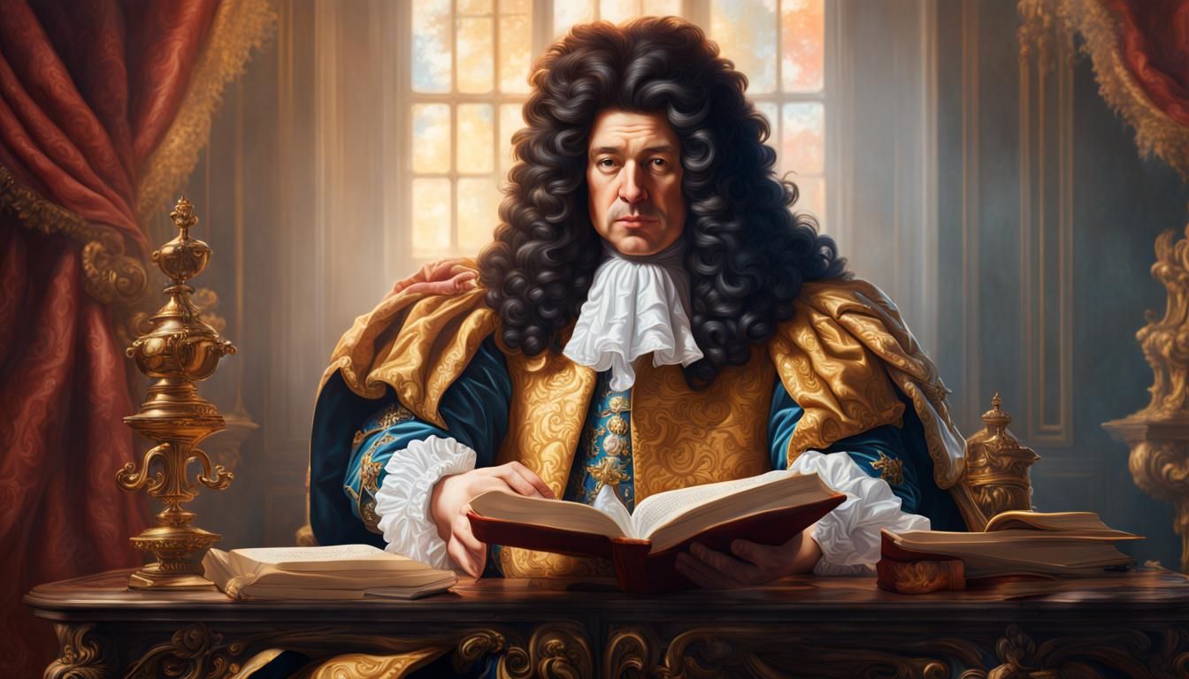 Hyperrealistic Louis XIV Reading a Book