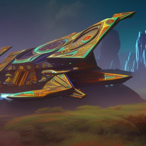 African Spaceship Concept Art in Detailed Matte Painting