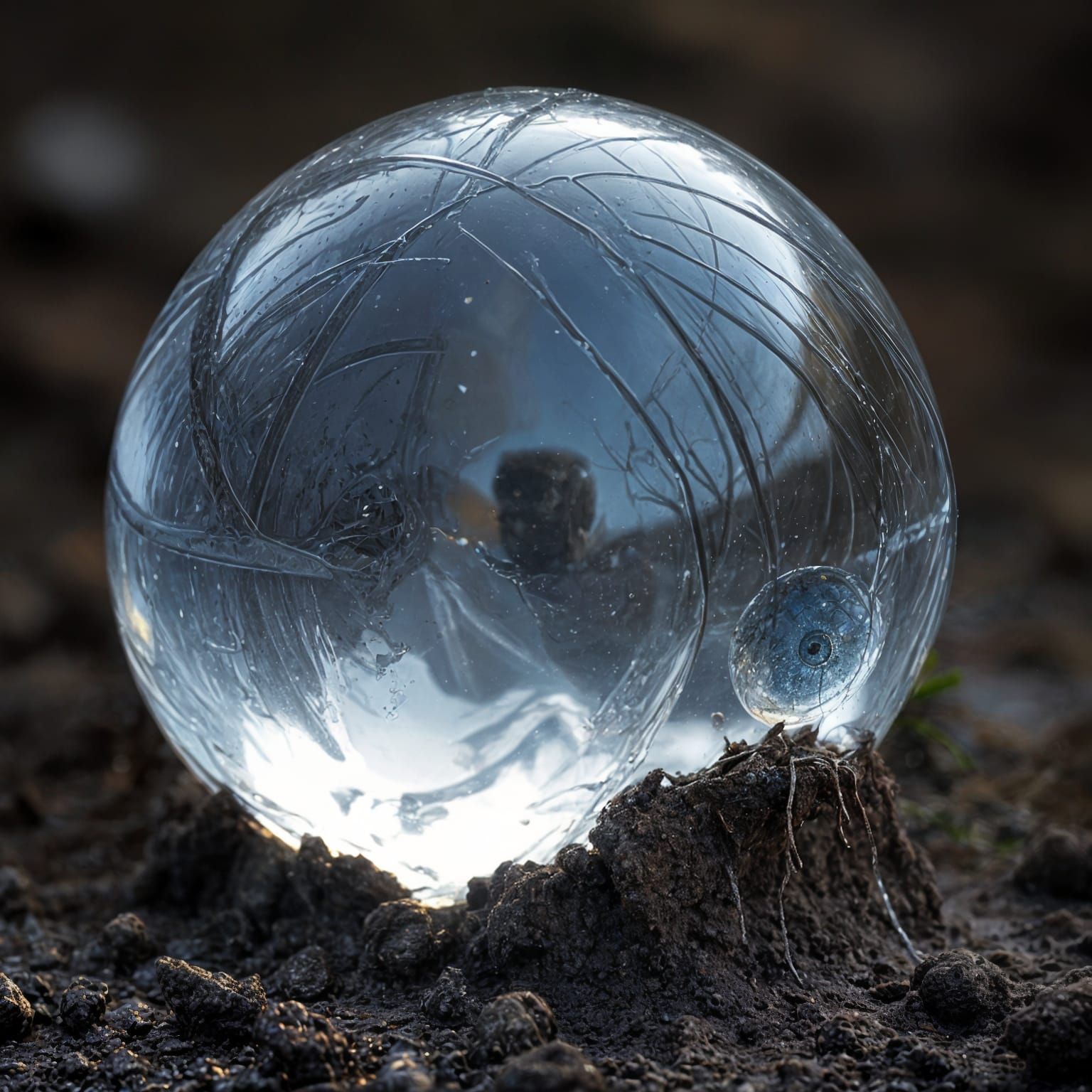 Crystal Sphere with Eyes in Mud
