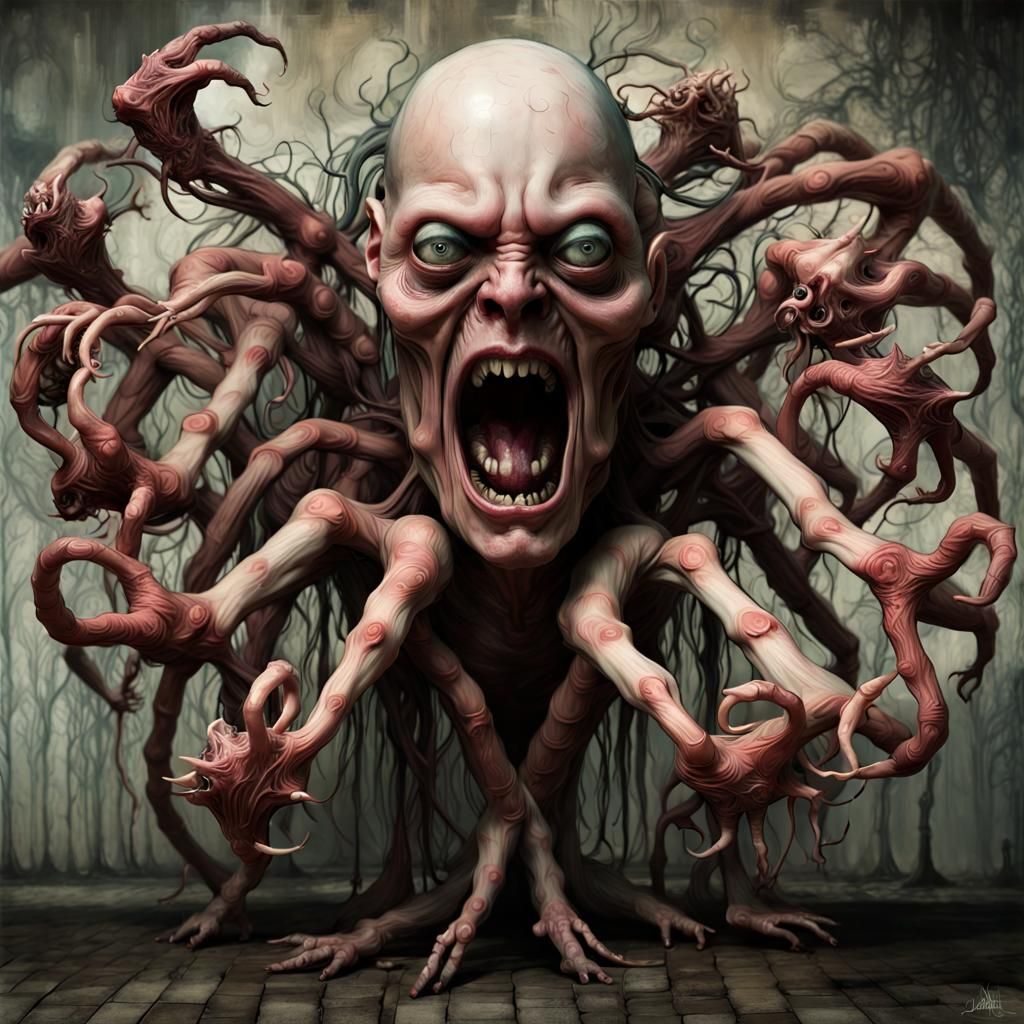 Surreal Multi-Armed Monster in Dark Elegance Style