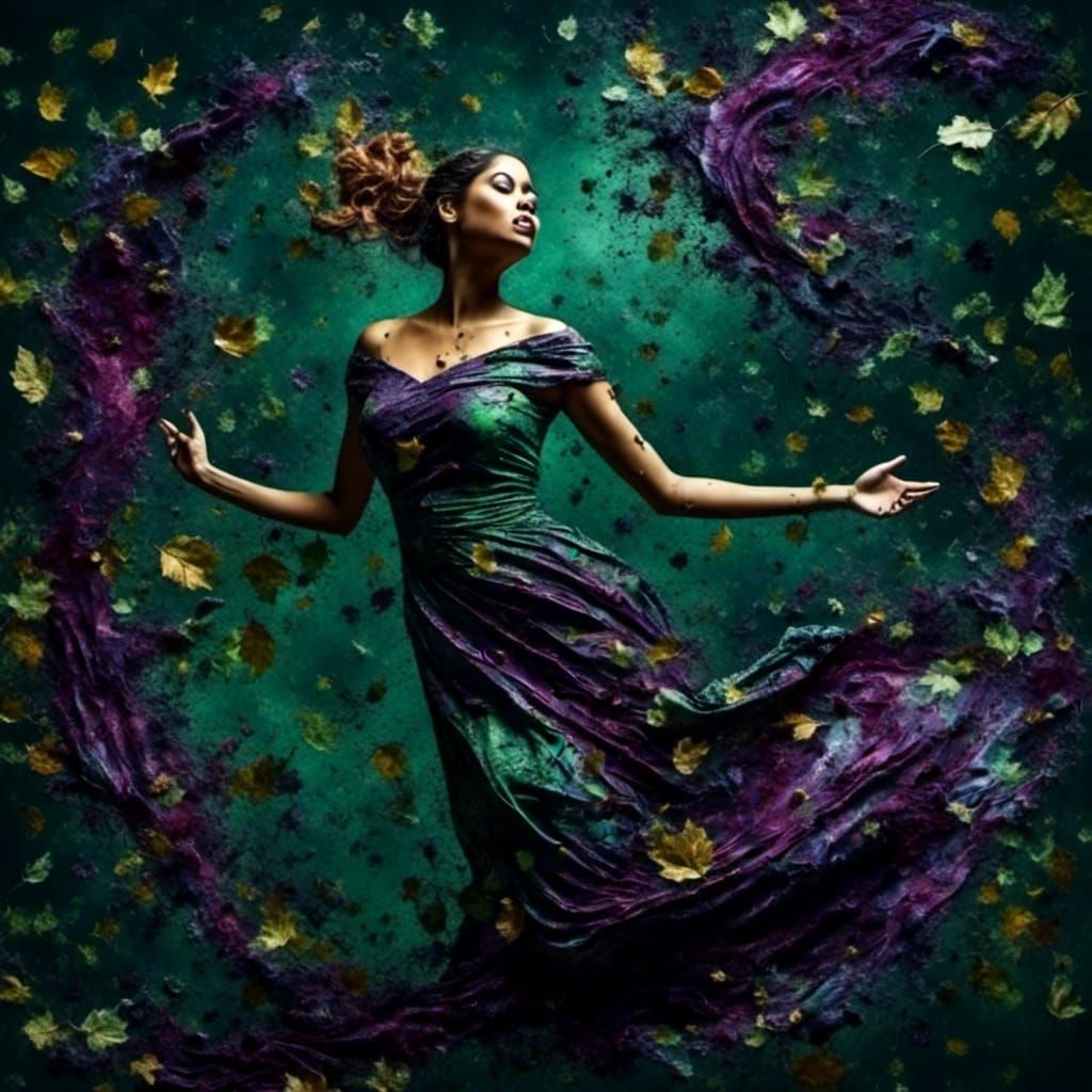 Dramatic Impasto Painting of Dancing Figure in Purple and Gr...