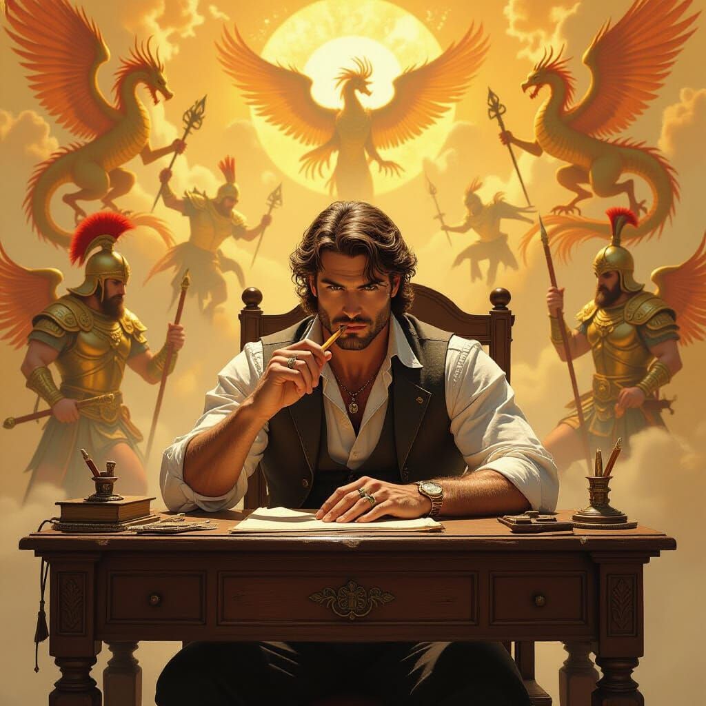 Vintage Writer with Mythological Background