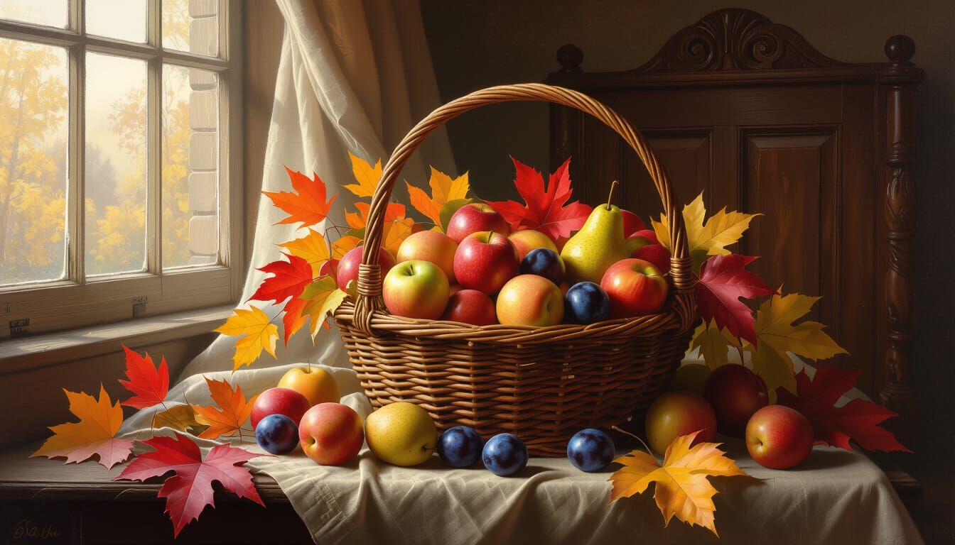 Autumn Harvest Still Life in Cozy Room