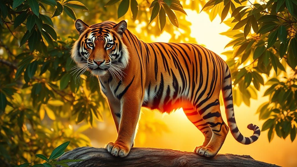 Tiger Basks in Golden Sunrise Glow