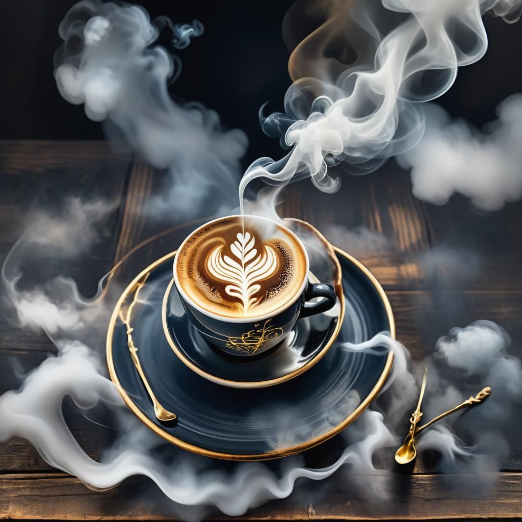 Kintsugi Coffee Cup with Smoke Figure, Concept Art