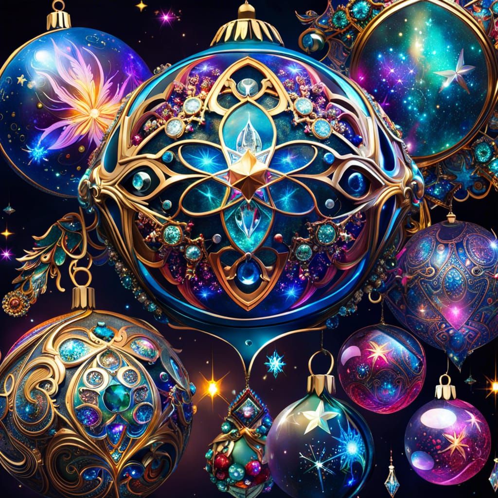 Sparkling Galaxy Christmas Ornaments: Fantasycore Artwork
