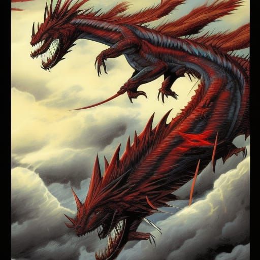 Lightning Dragon Soaring Through Storm, Comic Book Art