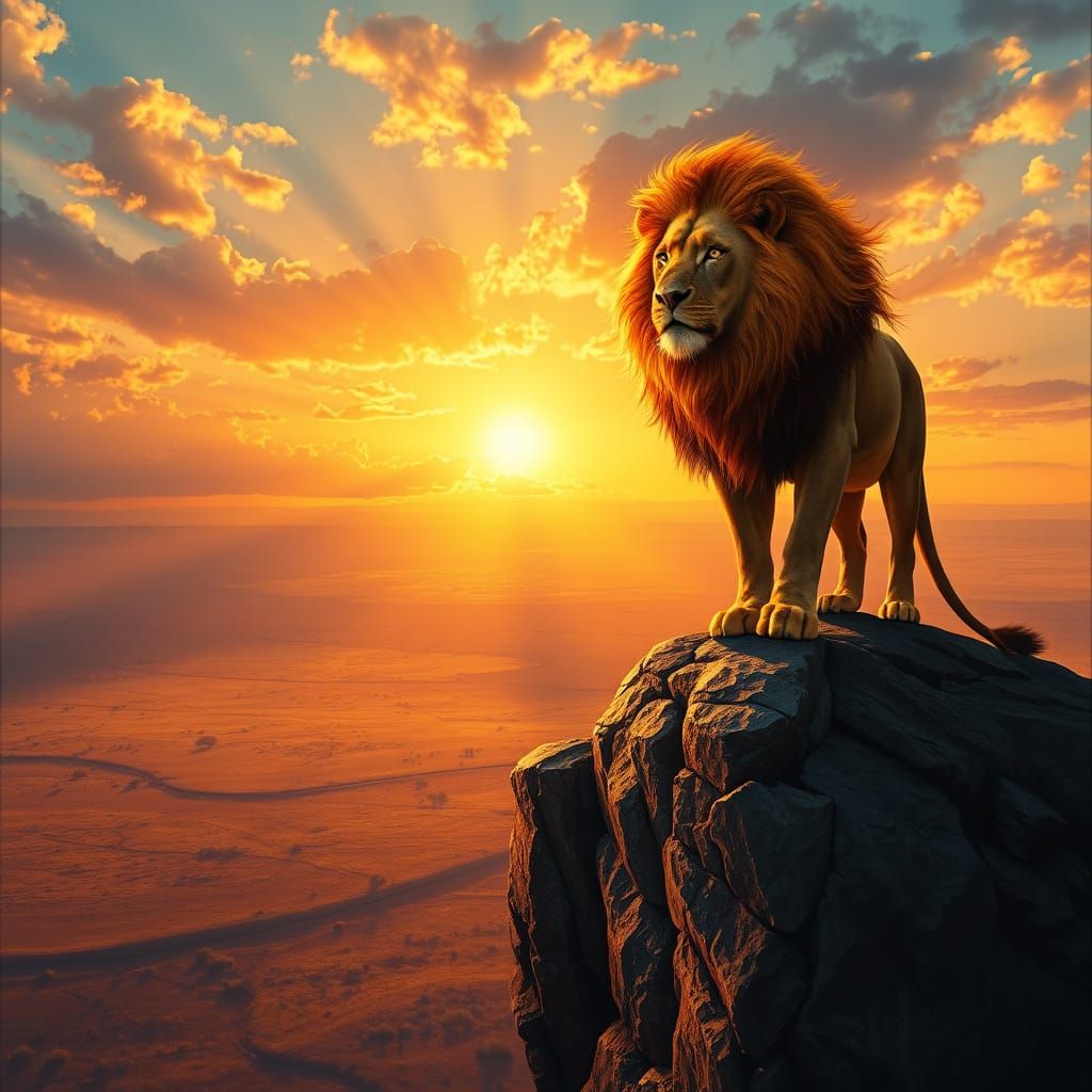 Majestic Lion in Sunset Hyperrealism