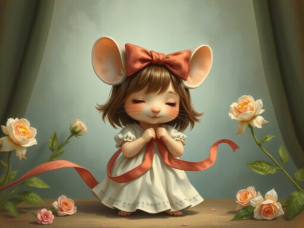 Shy Mouse Girl with Ribbon