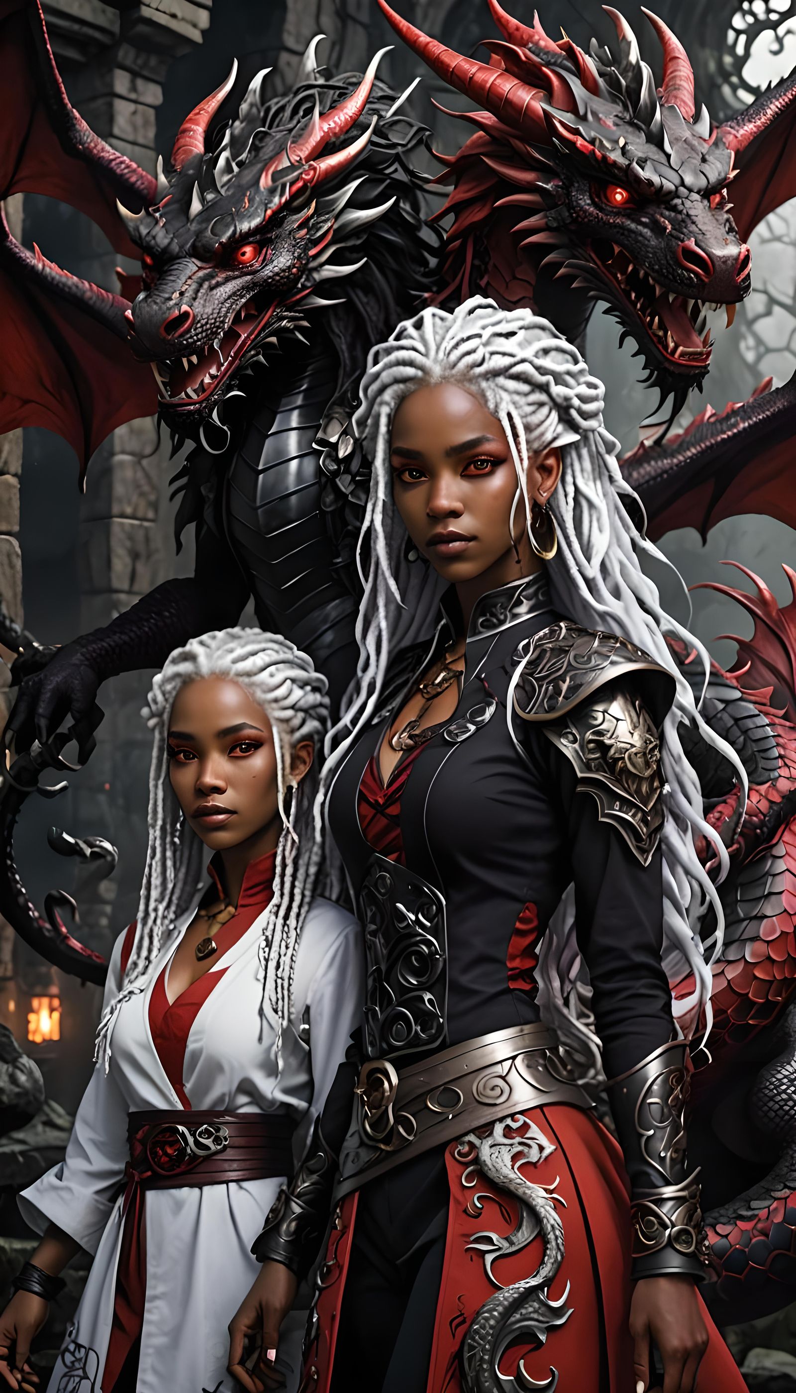 Beautiful Black Twin Sisters with Dragon