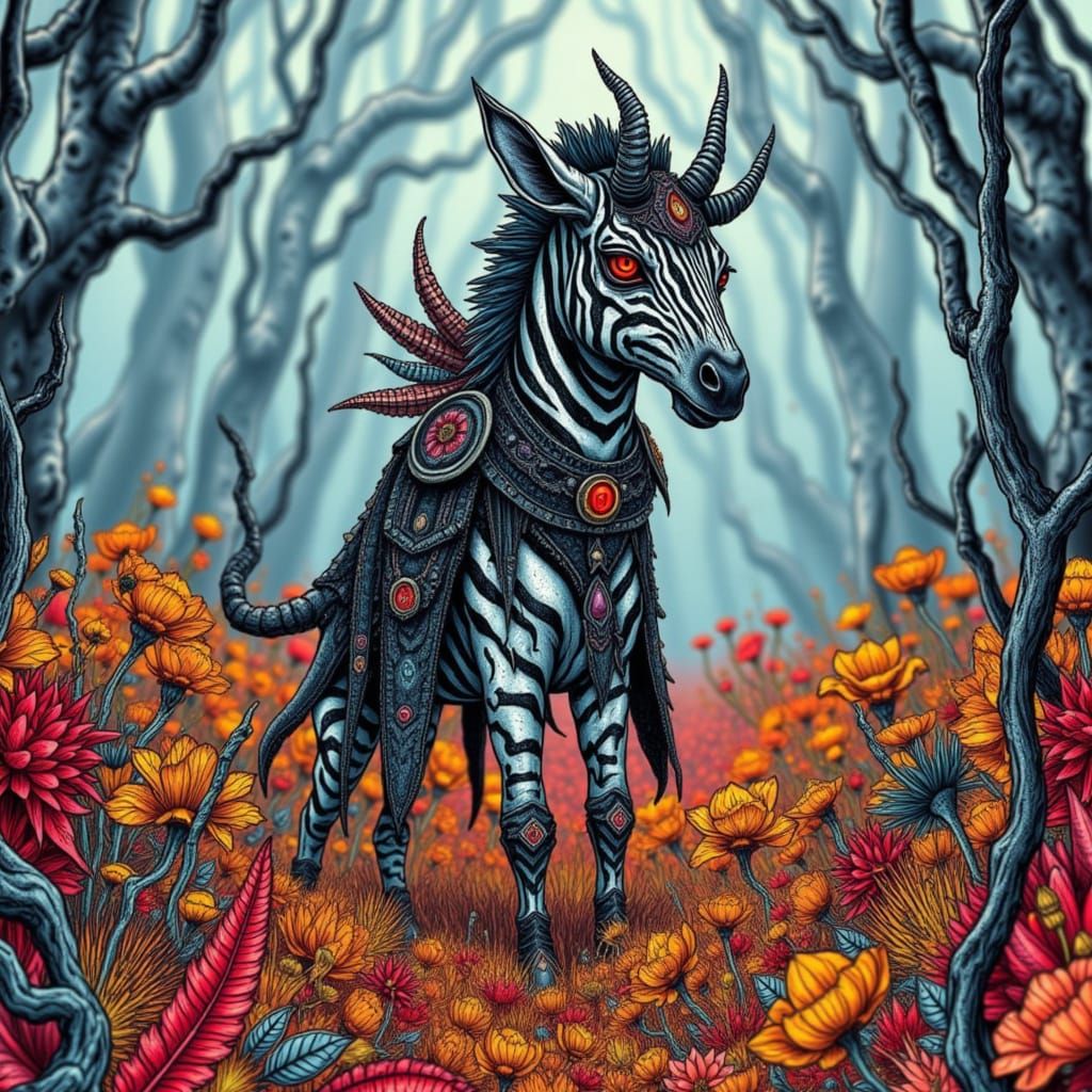 Zebra in Flowing Mantle, Dramatic Lighting